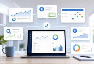 AI marketing automation stack connecting content planning, SEO, CRM, paid search and reporting workflows