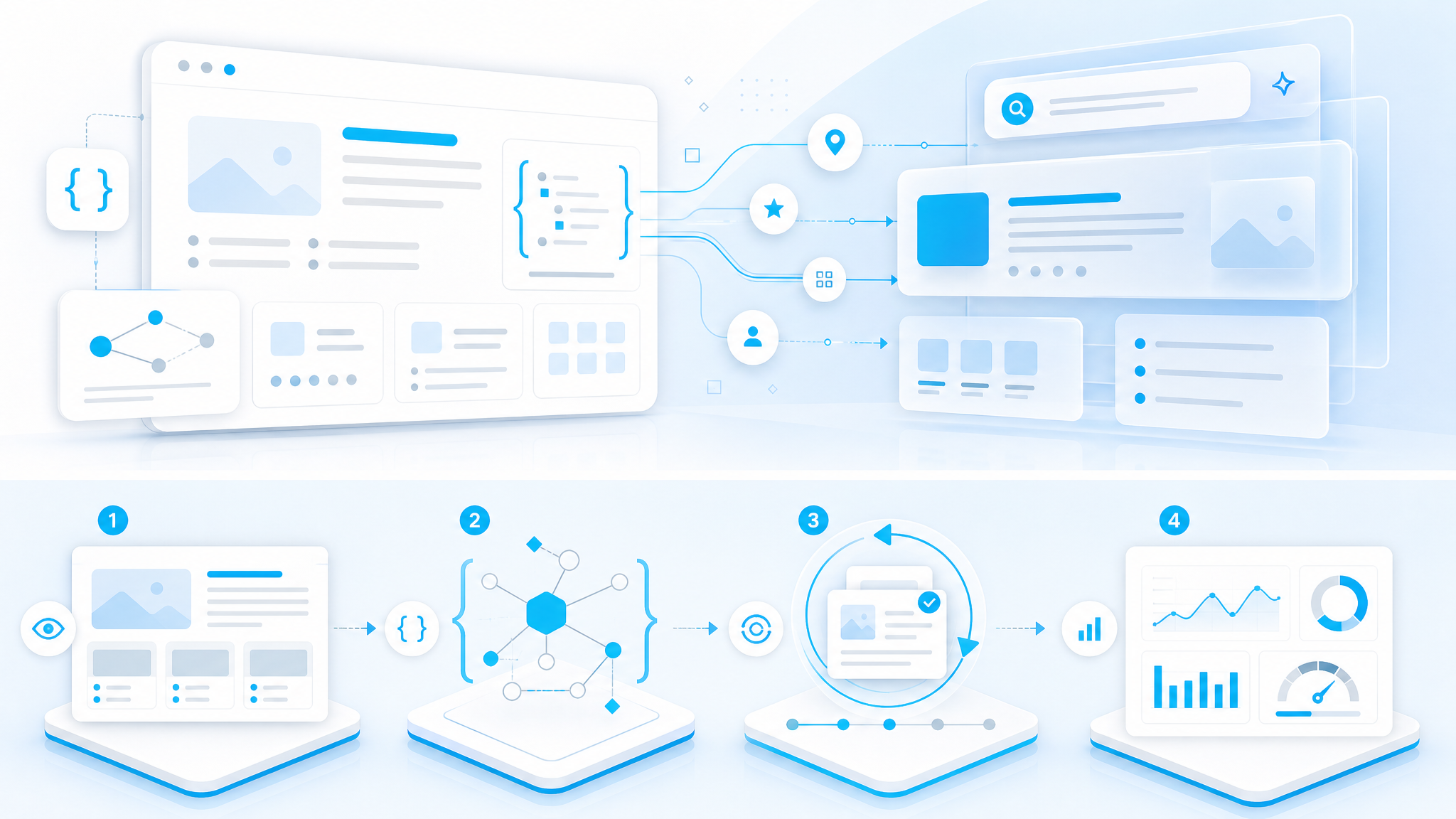 Website content connected through structured data to AI search and answer systems
