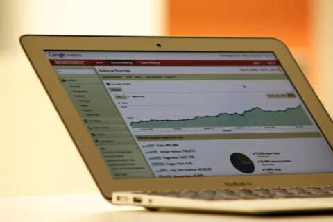 Computer screen with website analytics used to review canonical URL and indexing signals