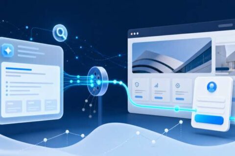 Illustration of an AI answer guiding a visitor to a service website contact path
