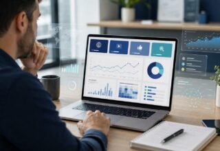 Marketer reviewing platform property analytics across search, video, social and AI visibility