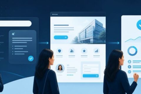 Customer moving from an AI-assisted search result to a credible service website and a measured conversion outcome