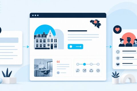 Illustration of a service website combining project evidence, customer proof and a clear next step after an AI answer