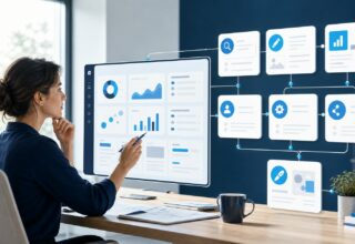 Marketing strategist comparing AI tools for research, content, analytics, CRM, automation and social media