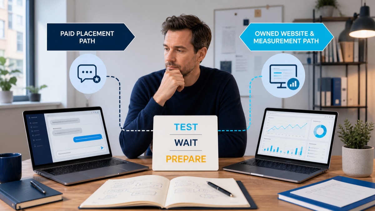 Belgian business owner choosing whether to test, wait or prepare for ChatGPT Ads in Europe