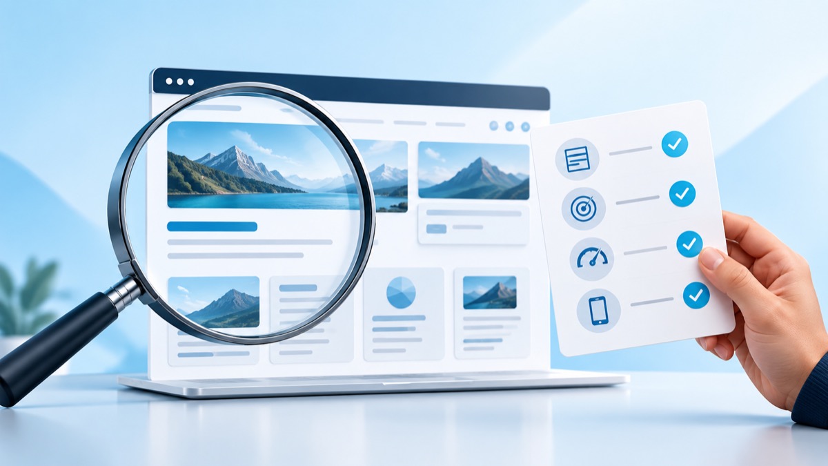 Website quality review showing structured content, performance and mobile checks